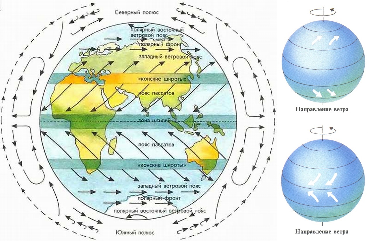 Направление ветров в северном полушарии. Схема общей циркуляции атмосферы на земле. Карта ветров пассаты и Муссоны. Общая циркуляция атмосферы. Пассаты и Муссоны.