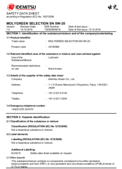 Moly Green Selection 0W-20 API SN ILSAC GF-5 msds.gif